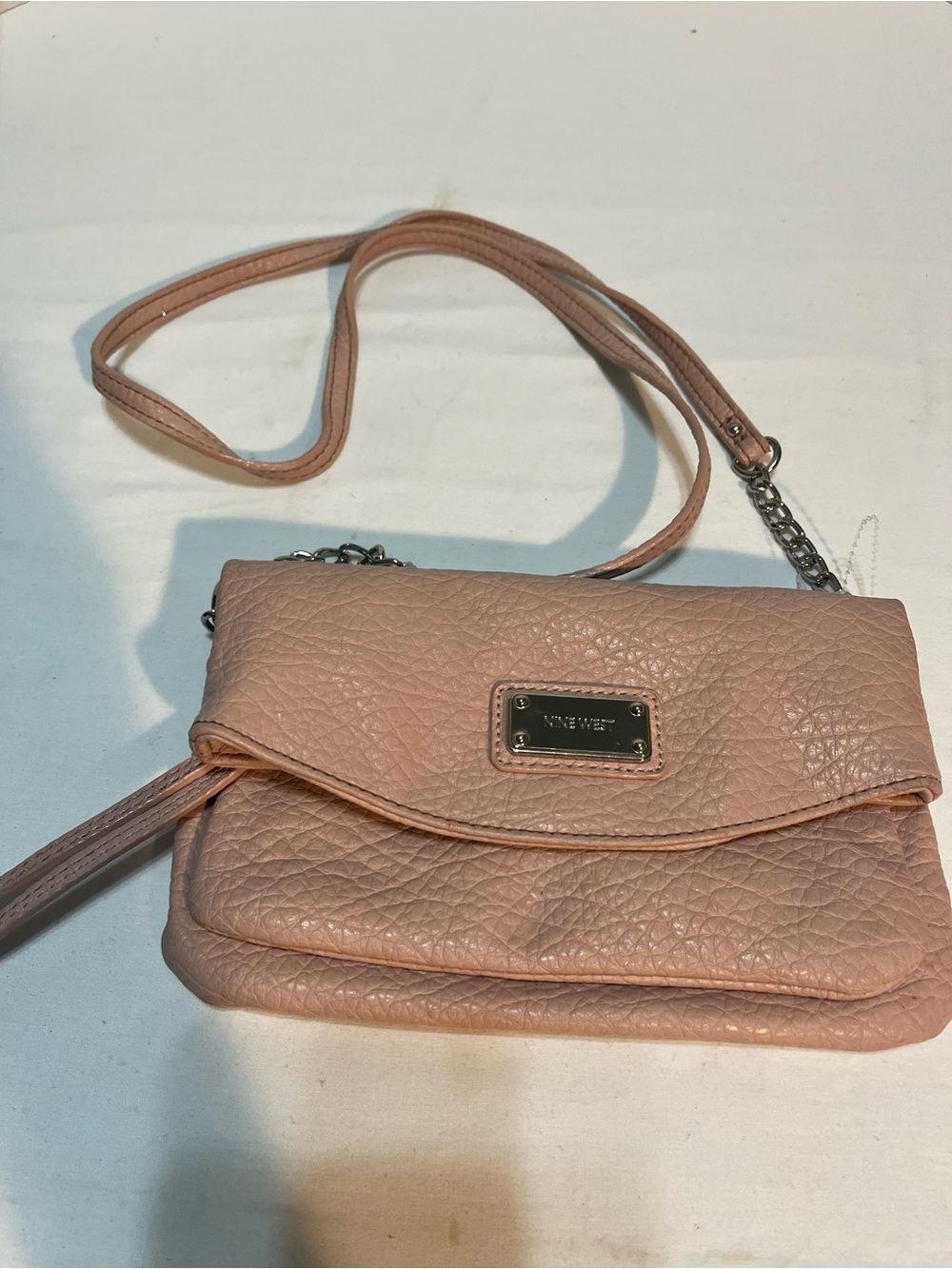 Nine West Blush Pink Pebbled Leather Crossbody with Chain Accent